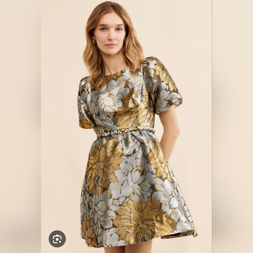 NWT Lilly Pulitzer Priyanka Short Sleeve Gold Metallic Peony Parade Brocade 12